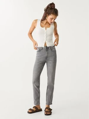 Stradivarius 1465 Jeansy mom fit typu slim  Jasnoszary