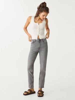 Stradivarius 1465 Jeansy mom fit typu slim  Jasnoszary