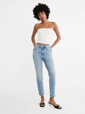 Stradivarius 1465 Jeansy mom fit typu slim  Średni niebieski