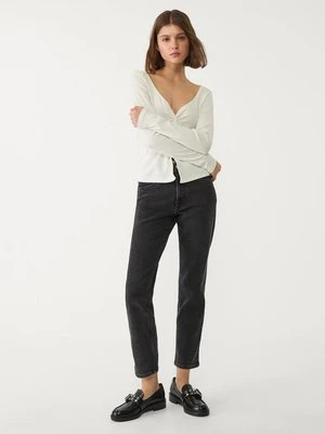 Stradivarius 1465 Jeansy mom slim  CZARNY DENIM