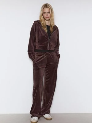 Stradivarius Aksamitna bluza na suwak  Brązowy