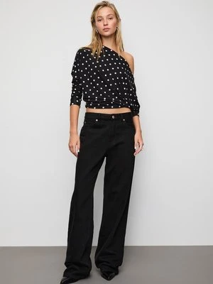 Stradivarius Asymetryczny T-shirt modal w grochy  Czarny