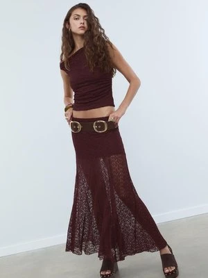 Stradivarius Asymetryczna koszulka koronkowa  Fioletowy