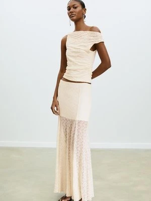 Stradivarius Asymetryczna koszulka koronkowa  Waniliowy