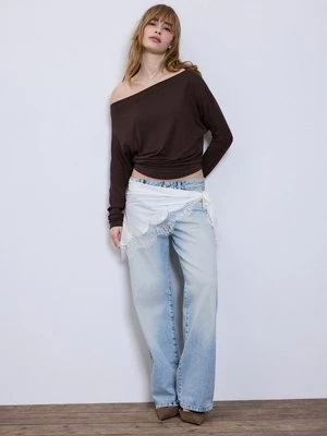 Stradivarius Asymetryczna koszulka modalowa  Brązowy