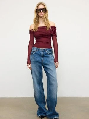 Stradivarius Asymetryczna koszulka tiulowa  Fioletowy