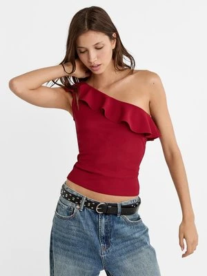 Zdjęcie produktu Stradivarius Asymetryczna koszulka z falbanką  Ciemnoczerwony