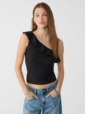 Zdjęcie produktu Stradivarius Asymetryczna koszulka z falbanką  Czarny