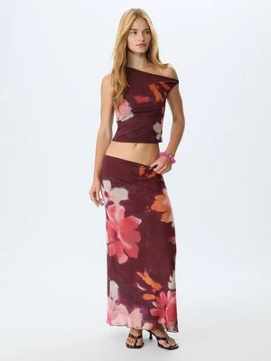 Stradivarius Asymetryczna koszulka z tiulu we wzory  Fioletowy