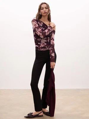 Stradivarius Asymetryczna koszulka z tiulu we wzory  Fioletowy