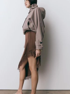 Stradivarius Asymetryczna spódnica satynowa  Brązowy