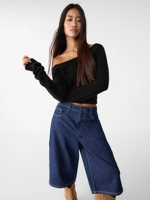 Stradivarius Asymetryczny dzianinowy sweter  Czarny