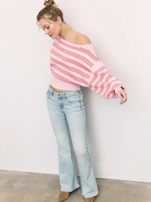 Stradivarius Asymetryczny sweter dzianinowy ze ściągaczem na dole  Pastelowy róż