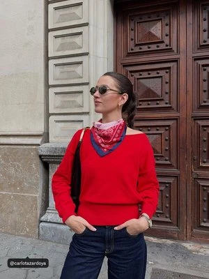 Stradivarius Asymetryczny sweter z dzianiny  Czerwony