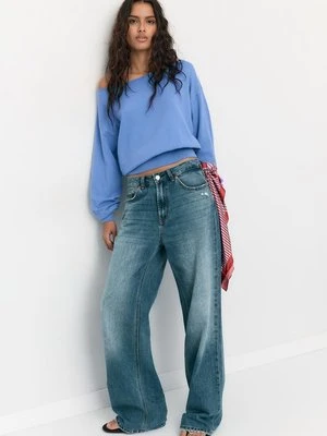 Stradivarius Asymetryczny sweter z dzianiny  Jasnobłękitny