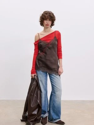 Stradivarius Asymetryczny top bieliźniany z koronką  Brązowy