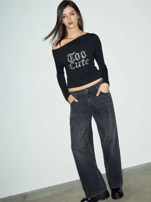 Stradivarius Asymetryczny top z nadrukiem  Czarny