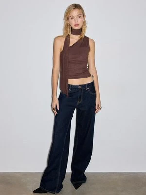 Stradivarius Asymetryczny top z tiulu z apaszką  Brązowy