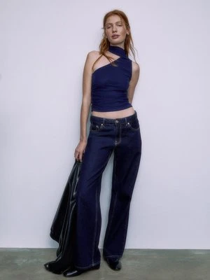 Stradivarius Asymetryczny top z tiulu z apaszką  Ciemnomorski