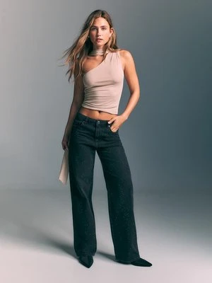 Stradivarius Asymetryczny top z tiulu z apaszką  Pudrowy róż