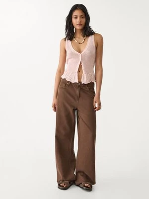 Stradivarius Ażurowy top z guzikami  Pastelowy róż