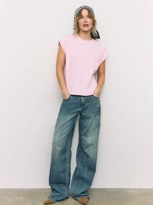 Stradivarius B06 Koszulka basic z obniżonym rękawem  Łososiowy