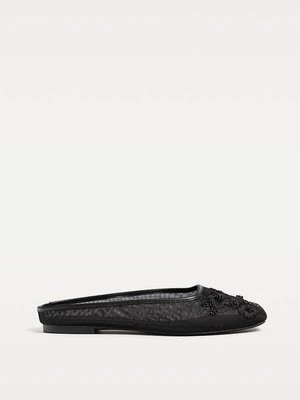 Stradivarius Balerinki bez pięty w kwiaty  Czarny