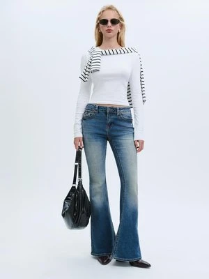 Stradivarius Bawełniana koszulka basic z długim rękawem  Biały