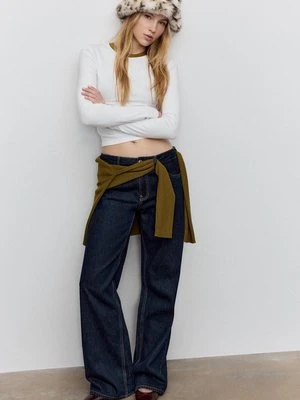 Stradivarius Bawełniana koszulka basic z długim rękawem  Biały