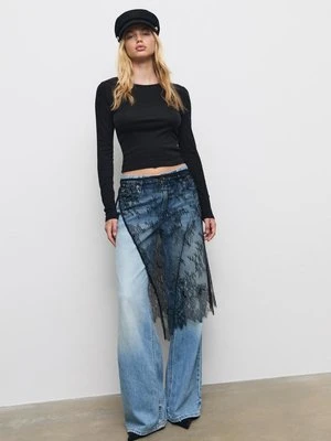 Stradivarius Bawełniana koszulka basic z długim rękawem  Czarny