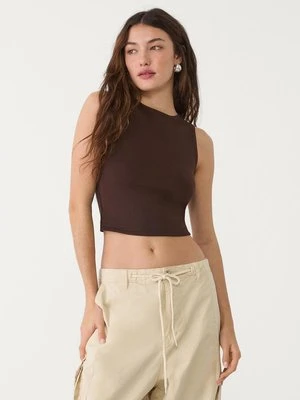 Stradivarius Bawełniana koszulka bez rękawów  Brązowy