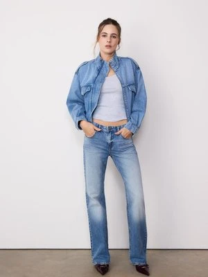 Stradivarius Bawełniana koszulka bokserka z prążkowanej dzianiny  Popielaty