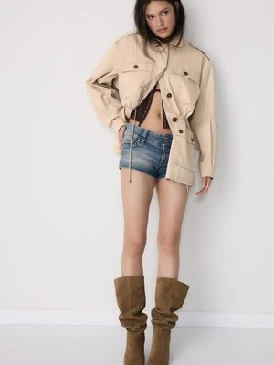 Stradivarius Bawełniana parka z kieszeniami  Kamień