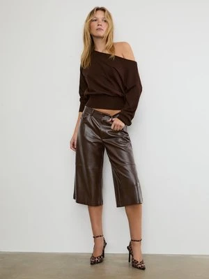 Stradivarius Bermudy z efektem skóry  Brązowy