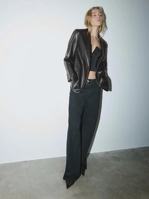 Stradivarius Blezer regular fit ze sztucznej skóry  Czarny