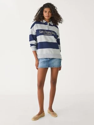 Stradivarius Bluza polo w paski z haftem  Morski