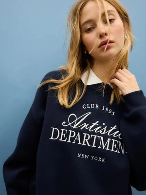 Stradivarius Bluza polo z haftem  Ciemnomorski