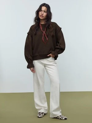 Stradivarius Bluza z bufiastymi rękawami z łączonych materiałów  Brązowy