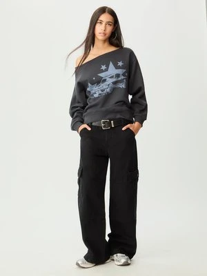 Stradivarius Bluza z dekoltem łódka i nadrukiem  Ciemnoszary