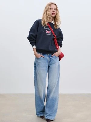 Stradivarius Bluza z haftem London  Ciemnomorski