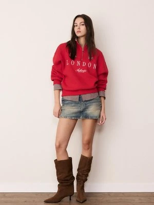 Stradivarius Bluza z haftowanym suwakiem  Czerwony