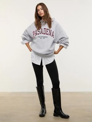 Stradivarius Bluza z Kapturem haftowana  Popielaty