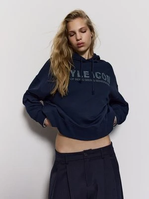 Stradivarius Bluza z kapturem i brokatem  Morski