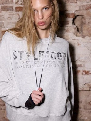 Stradivarius Bluza z kapturem i brokatem  Popielaty