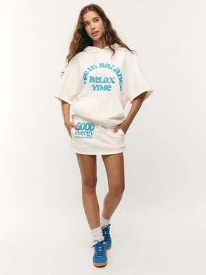 Stradivarius Bluza z Kapturem i Krótkim Rękawem  Ecru