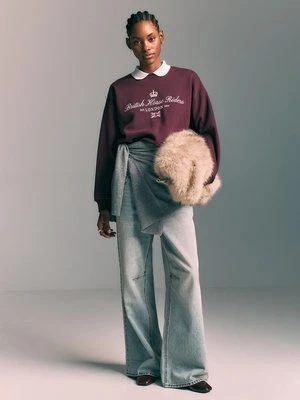 Stradivarius Bluza z kołnierzykiem polo, haftowana  Purpurowy