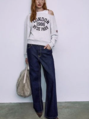 Stradivarius Bluza z nadrukiem i odkrytym ramieniem  Popielaty