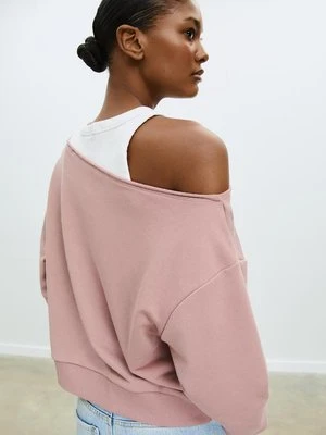 Stradivarius Bluza z nadrukiem i odkrytym ramieniem  Pudrowy róż