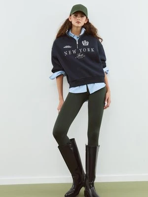 Stradivarius Bluza z zamkiem i haftami  Morski