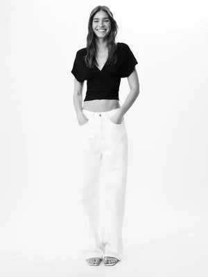 Stradivarius Bluzka marszczona z dekoltem w serek  Czarny